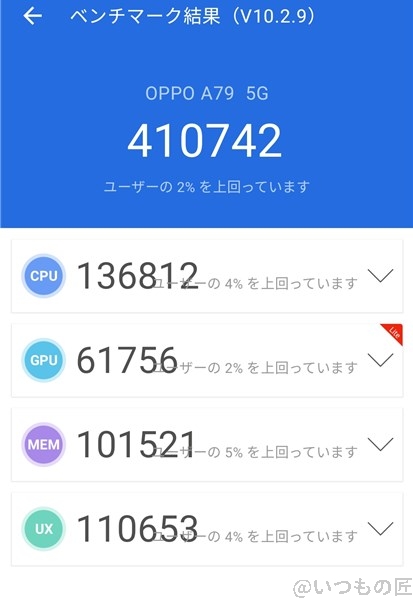 oppo-a79-5g-antutu1 | モバイル比較レビュー.jp oppo-a79-5g ベンチマーク Antutu AnTuTu Benchmark V10 計測結果