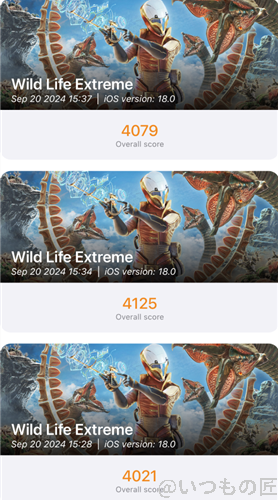 iPhone 16 Plus AnTuTu ベンチマーク 3D MarkのWild Life Extremeのスコア比較