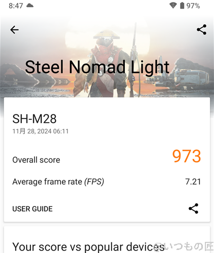 AQUOS R9 ベンチマーク 3D MarkのSteel Nomad Lightのスコア