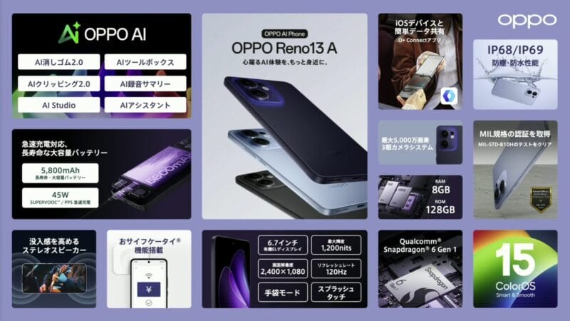 oppo reno13 a 新機能一覧 | モバイル比較レビュー.jp