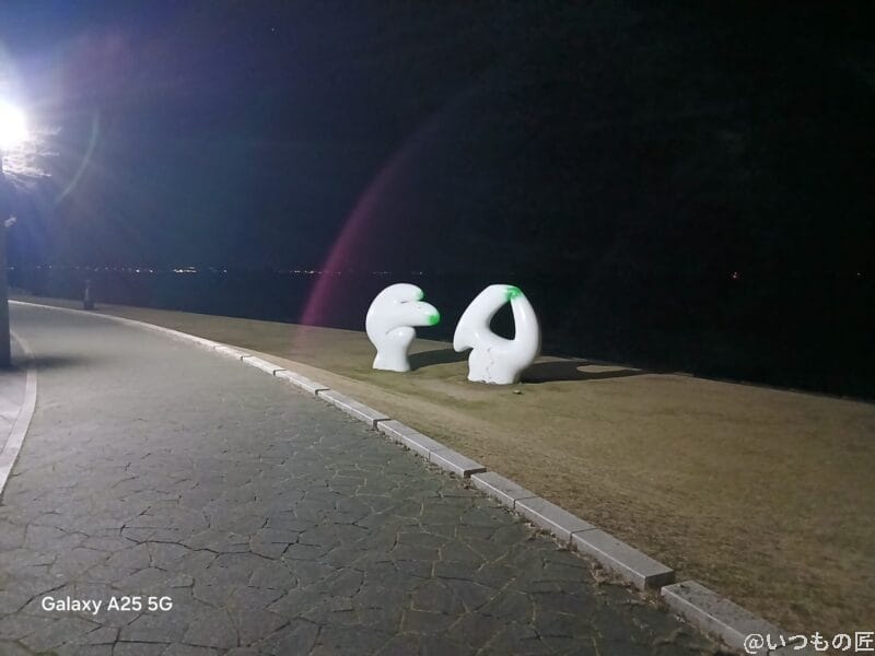 Galaxy A25 5G カメラ 暗所で白いオブジェを撮影した写真