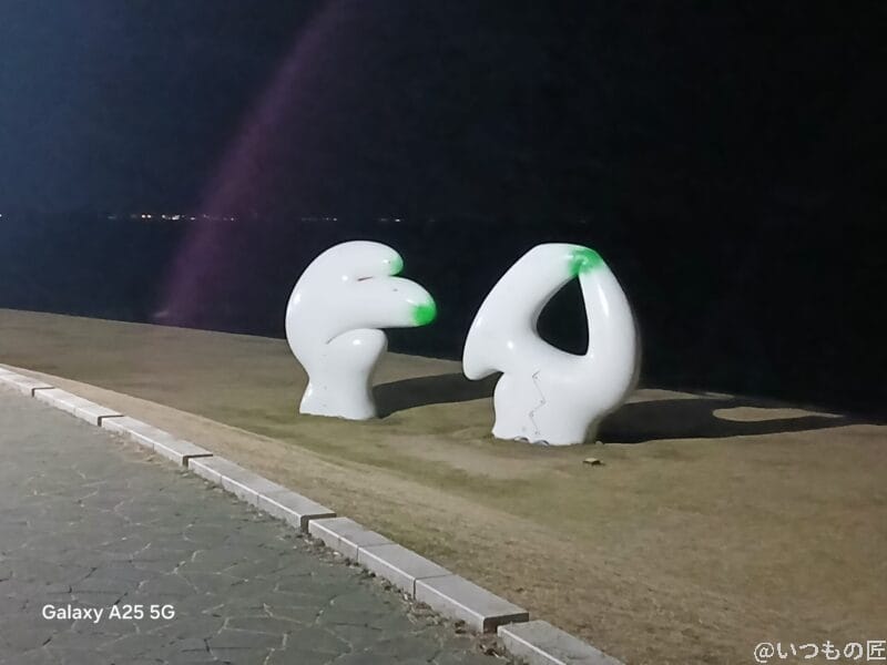 Galaxy A25 5G カメラ 暗所で白いオブジェを撮影した写真