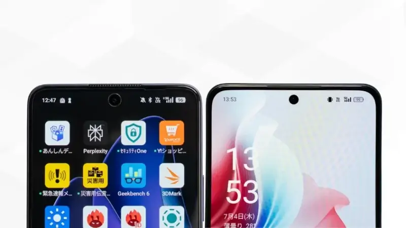 oppo reno13 aとoppo reno11 aの比較 正面デザイン イメージ画像 | モバイル比較レビュー.jp OPPO Reno13 AとOPPO Reno11 Aの比較 正面デザイン