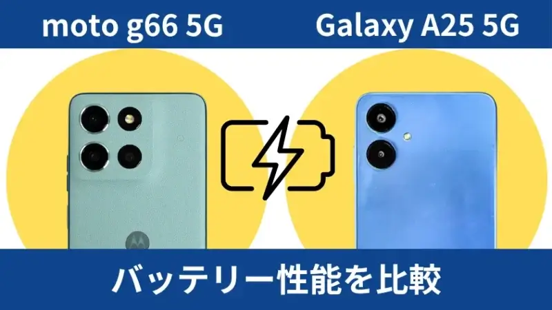 moto g66 5gとgalaxy a25 5gのバッテリー性能を比較 | モバイル比較レビュー.jp moto g66 5GとGalaxy A25 5Gのバッテリー性能を比較