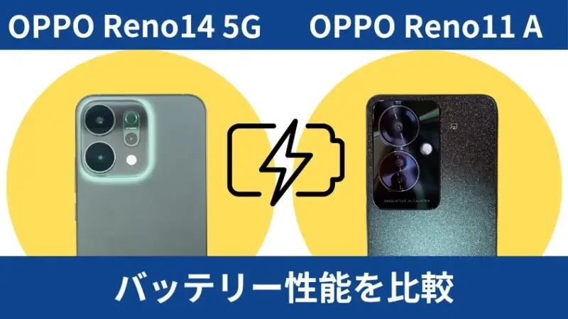 oppo reno14 5gとoppo reno11 aのバッテリー性能を比較 | モバイル比較レビュー.jp OPPO Reno14 5GとOPPO Reno11 Aのバッテリー性能を比較