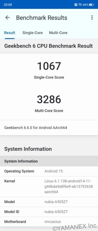 nubia Flip 3 ベンチマーク GeekBench6の測定結果