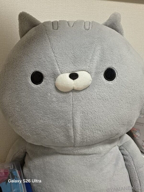 Galaxy S26 カメラ クマのぬいぐるみをフロントカメラ撮影