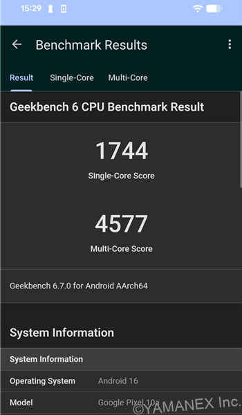 Google Pixel 10a ベンチマーク Antutu Geekbench 6 CPUBenchmark 計測結果