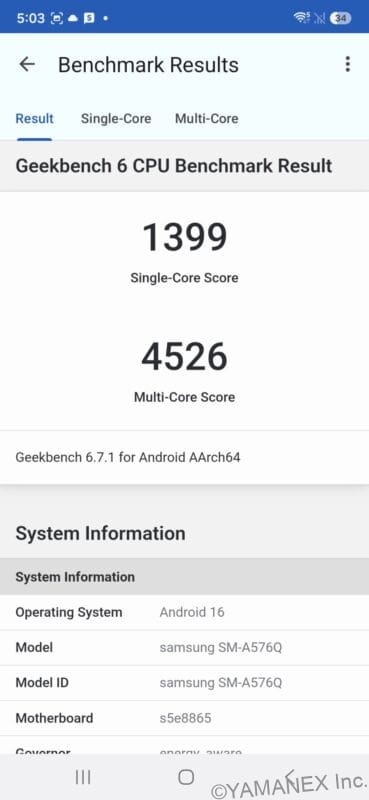 Galaxy A57 5G ベンチマーク|AnTuTuスコアは137万点超え!同価格帯モデルとの比較も 14 Galaxy A57 5G ベンチマーク Geekbench6スコアのスクリーンショット