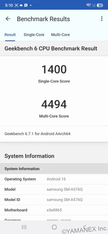 Galaxy A57 5G ベンチマーク|AnTuTuスコアは137万点超え!同価格帯モデルとの比較も 13 Galaxy A57 5G ベンチマーク Geekbench6スコアのスクリーンショット