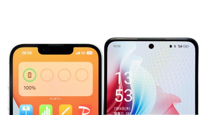 iPhone16eとOPPO Reno11 Aの違いを徹底比較!買うならどっち? 7 iPhone16eとOPPO Reno11 Aの正面デザイン