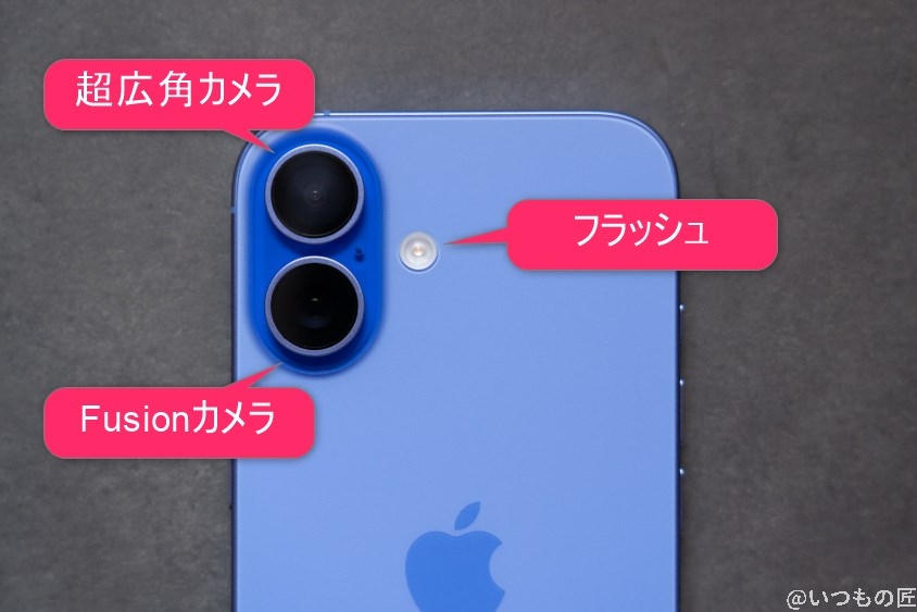 iPhone16完全ガイド全4モデルを実機レビュー!スペック・カメラ・バッテリー・比較・選び方を徹底解説 11 iPhone 16/16 Plus カメラ
iPhone 16のリアカメラのイメージ図